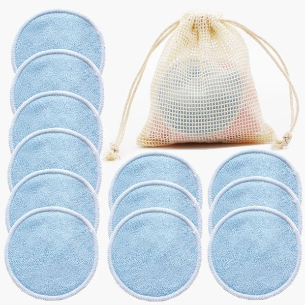 Single Pack - Reusable Bamboo Makeup Remover Pads (12 Pads) - Aqua Blue