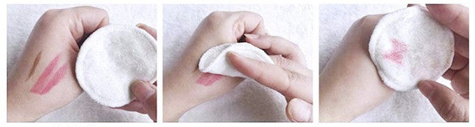 A bamboo pad lifting lipstick off skin in a single pass